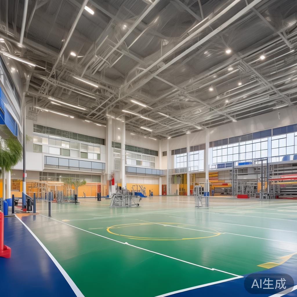 作为明水校区的一大亮点，智博教育体育馆占地面积广阔